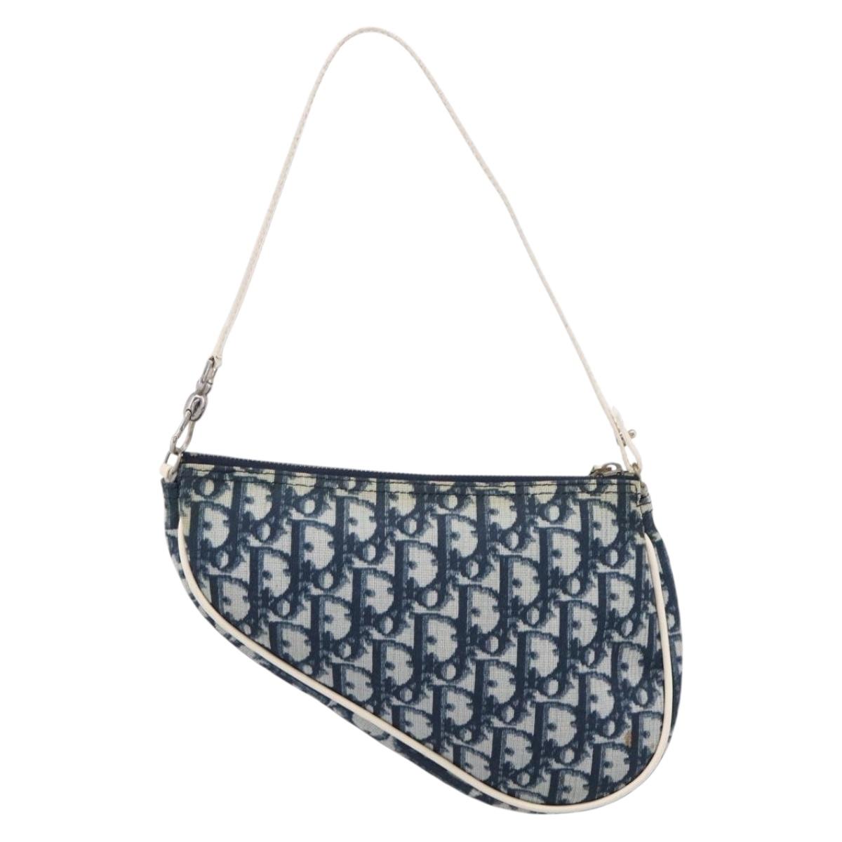 Christian Dior Trotter Saddle Pouch PVC Navy Silver Auth mr2963A