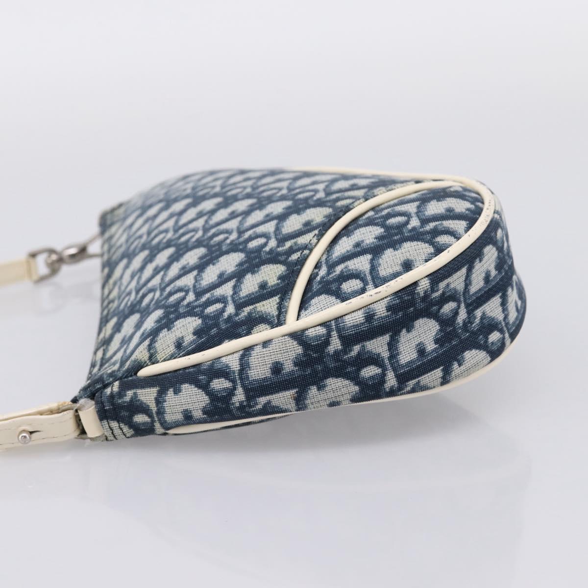 Christian Dior Trotter Saddle Pouch PVC Navy Silver Auth mr2963A