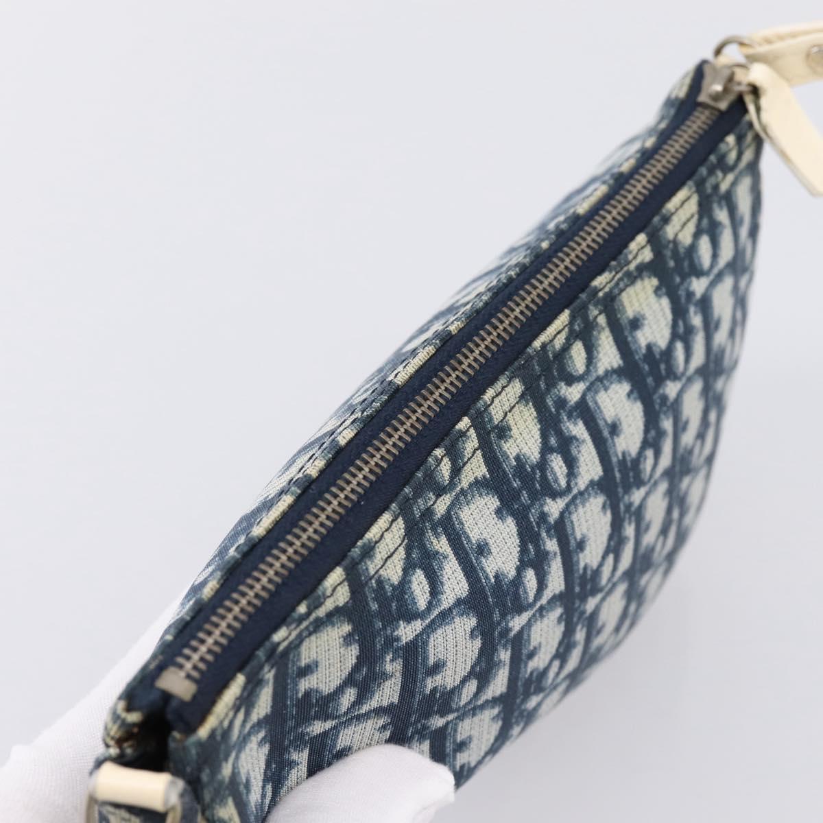 Christian Dior Trotter Saddle Pouch PVC Navy Silver Auth mr2963A