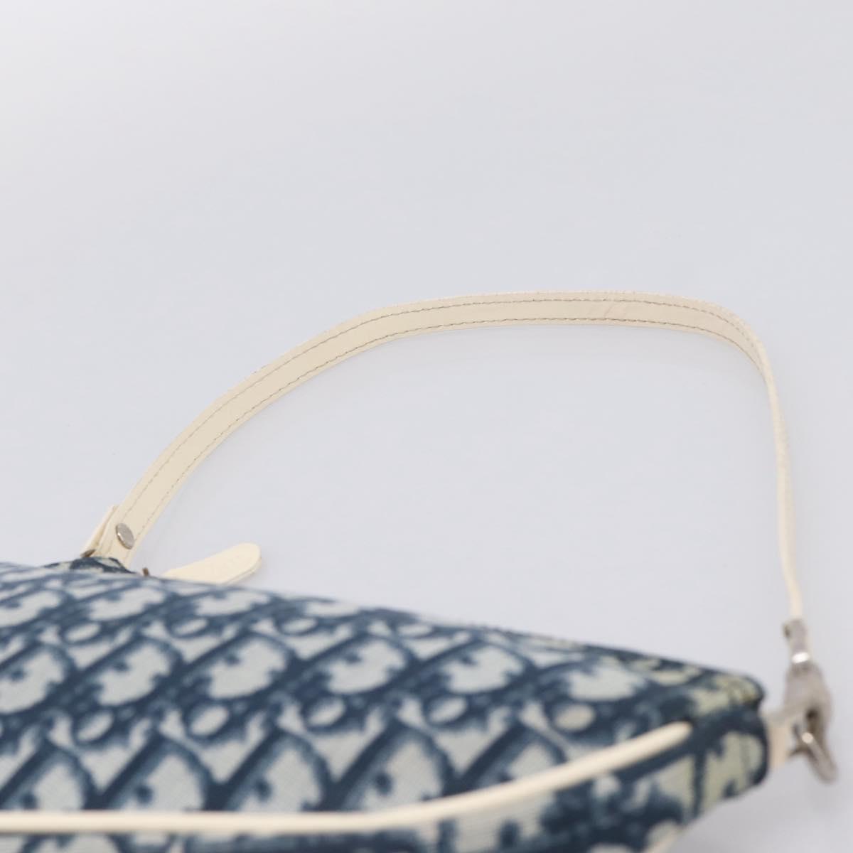 Christian Dior Trotter Saddle Pouch PVC Navy Silver Auth mr2963A