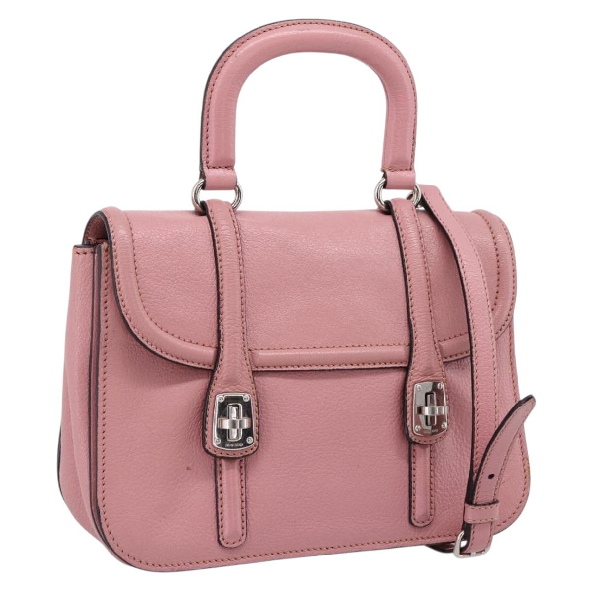 Miu Miu Hand Bag Leather 2way Pink Silver Auth mr2964A