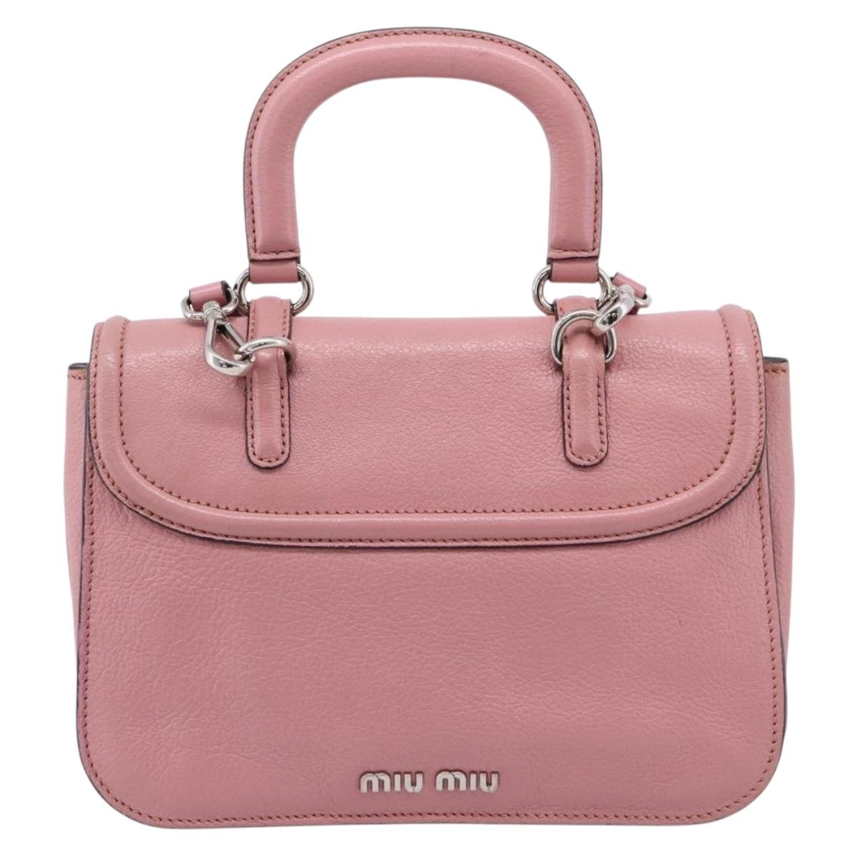 Miu Miu Hand Bag Leather 2way Pink Silver Auth mr2964A