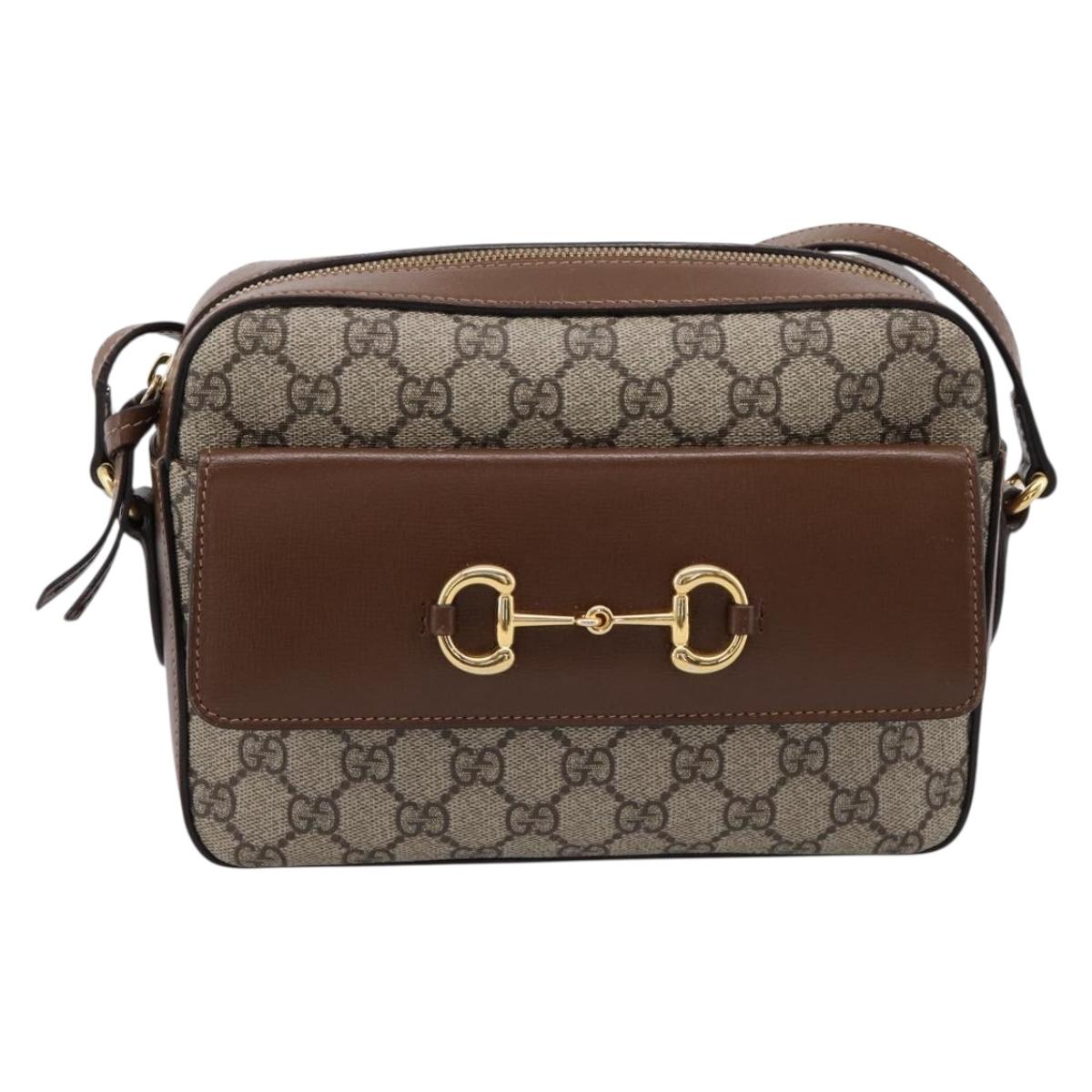 GUCCI GG Supreme Shoulder Bag PVC Beige Gold Tone 645454 Auth mr2966V