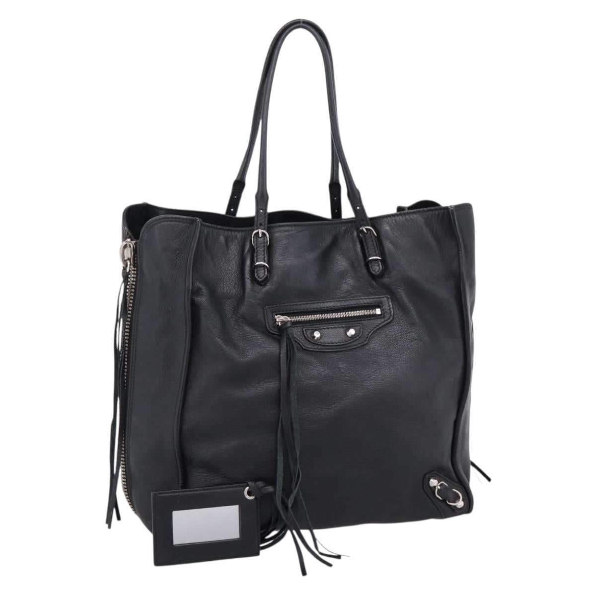 Balenciaga Mini Paper A4 Hand Bag Leather Black Silver 357330 Auth mr2968A