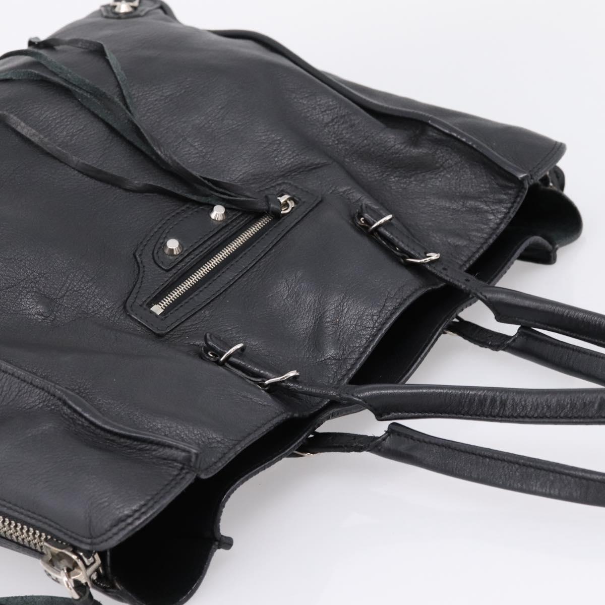 Balenciaga Mini Paper A4 Hand Bag Leather Black Silver 357330 Auth mr2968A