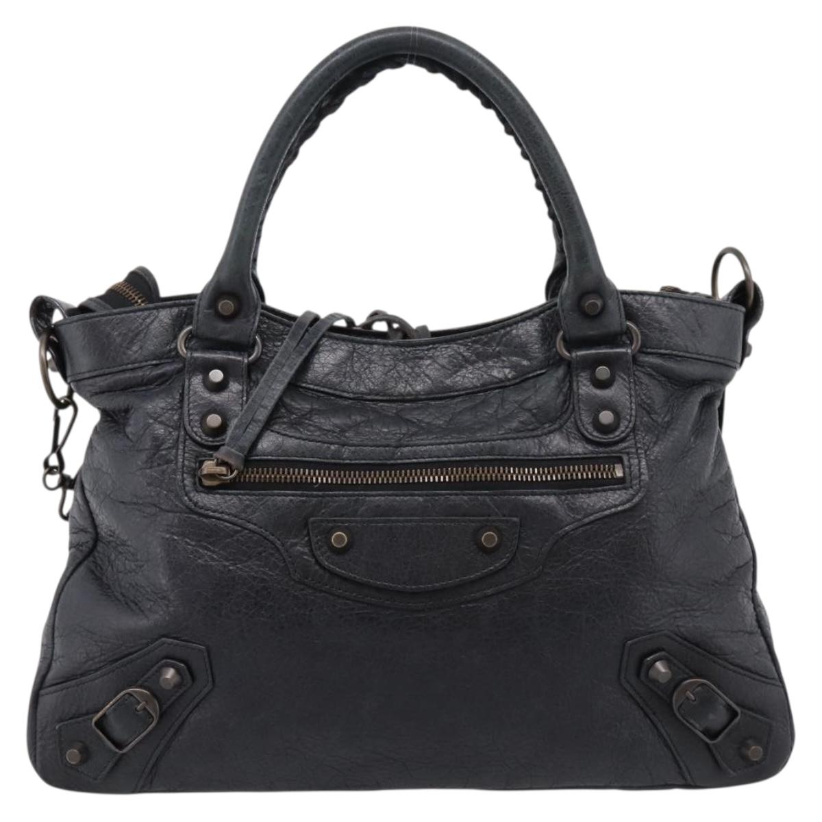 Balenciaga The Town Hand Bag Leather 2way Black 240579 Auth mr2969SAM