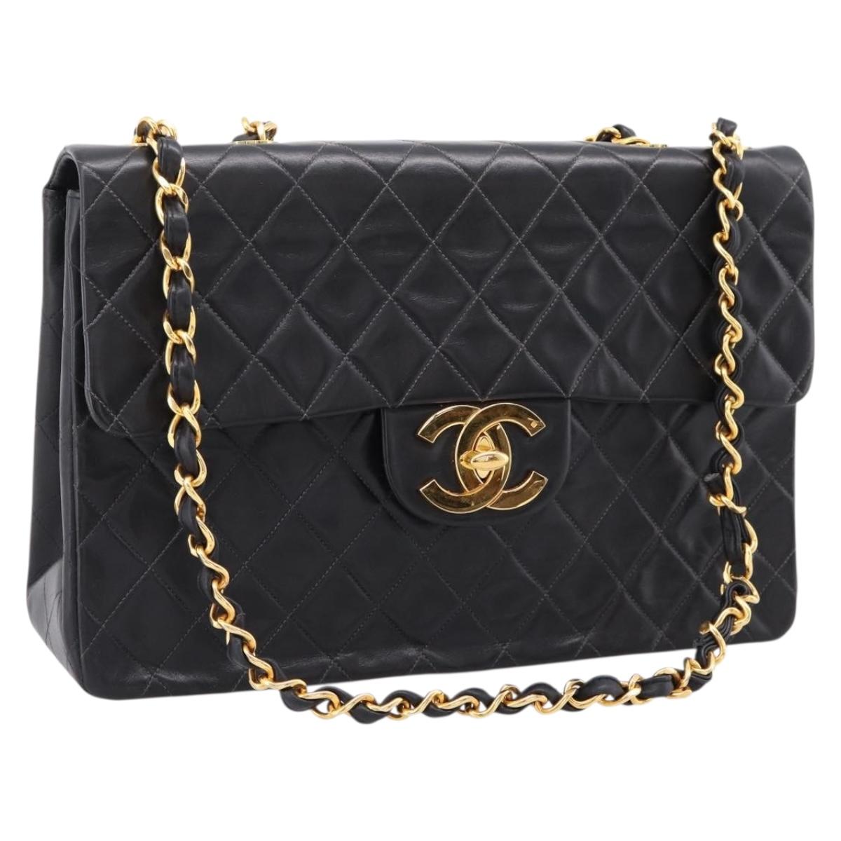 CHANEL Matelasse Big Matelasse 34 Shoulder Bag Lamb Skin Black CC Auth mr2970SAV