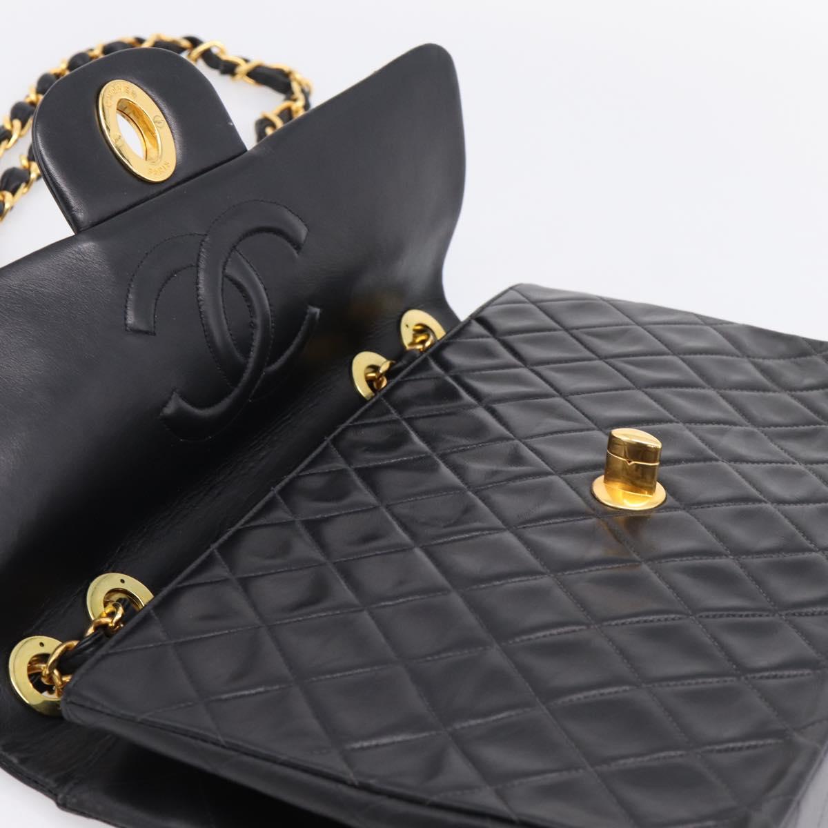 CHANEL Matelasse Big Matelasse 34 Shoulder Bag Lamb Skin Black CC Auth mr2970SAV