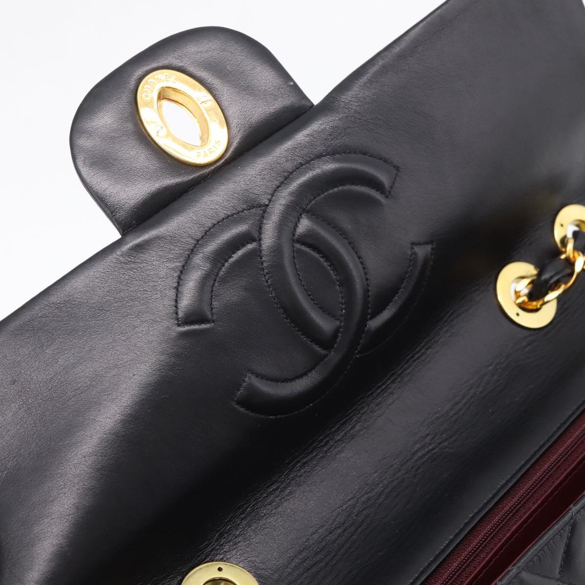 CHANEL Matelasse Big Matelasse 34 Shoulder Bag Lamb Skin Black CC Auth mr2970SAV