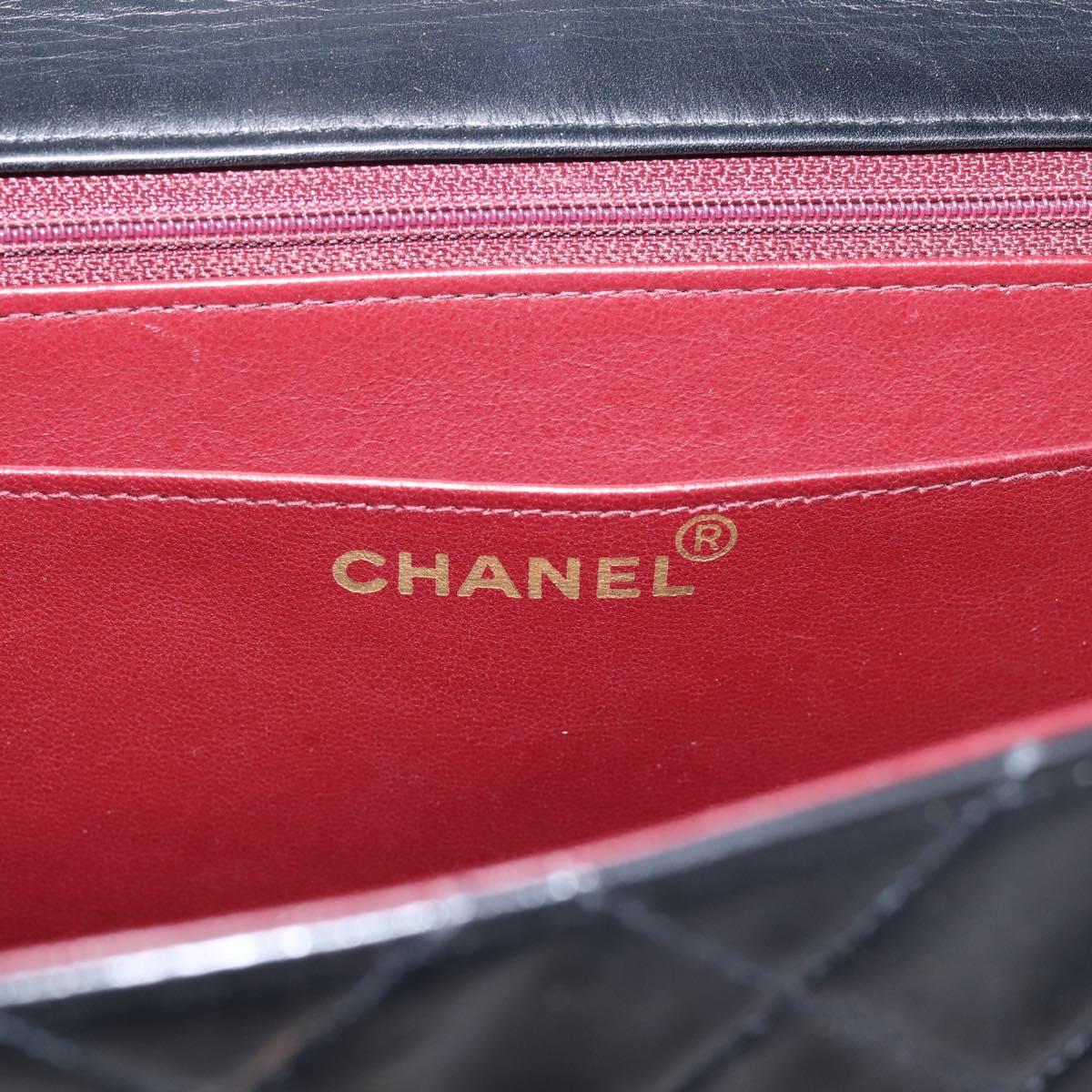 CHANEL Matelasse Big Matelasse 34 Shoulder Bag Lamb Skin Black CC Auth mr2970SAV