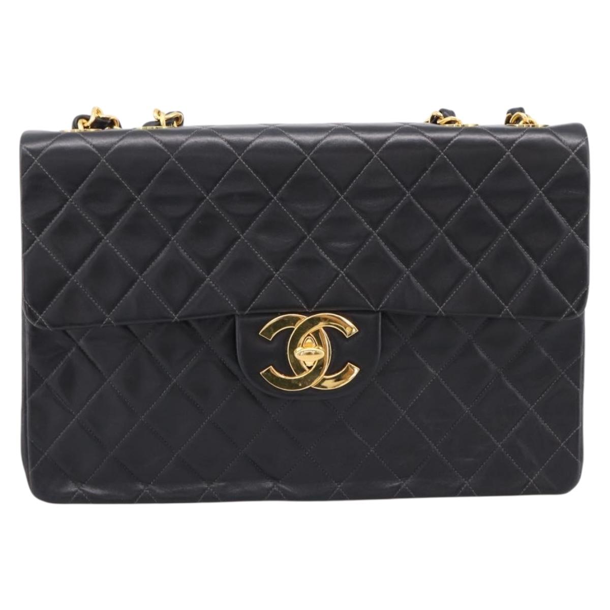 CHANEL Matelasse Big Matelasse 34 Shoulder Bag Lamb Skin Black CC Auth mr2970SAV