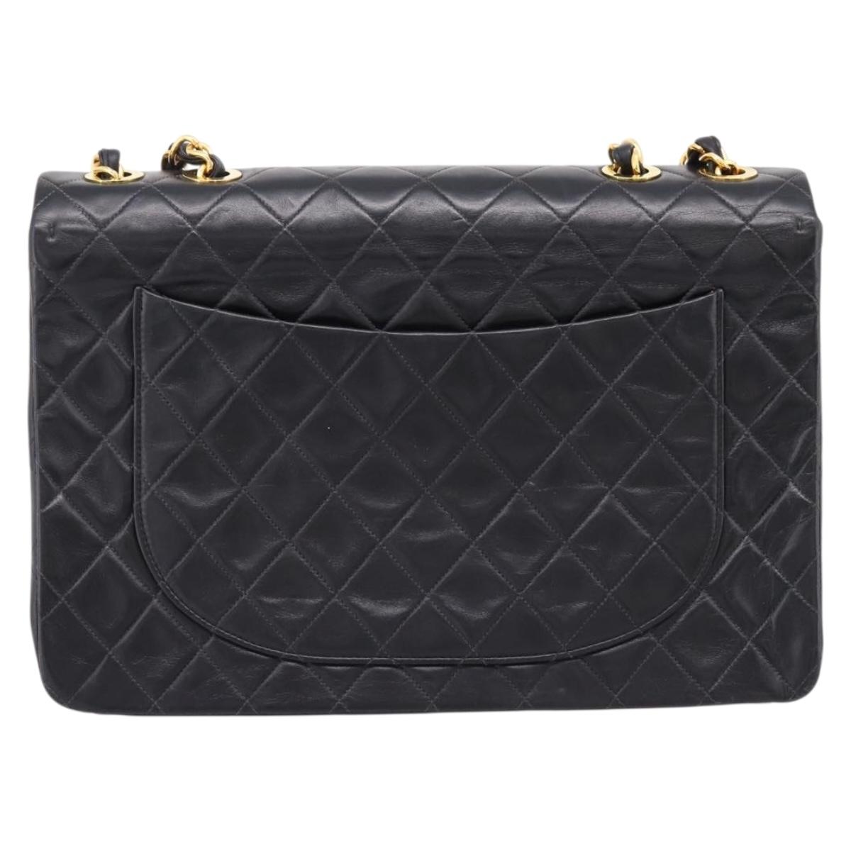 CHANEL Matelasse Big Matelasse 34 Shoulder Bag Lamb Skin Black CC Auth mr2970SAV