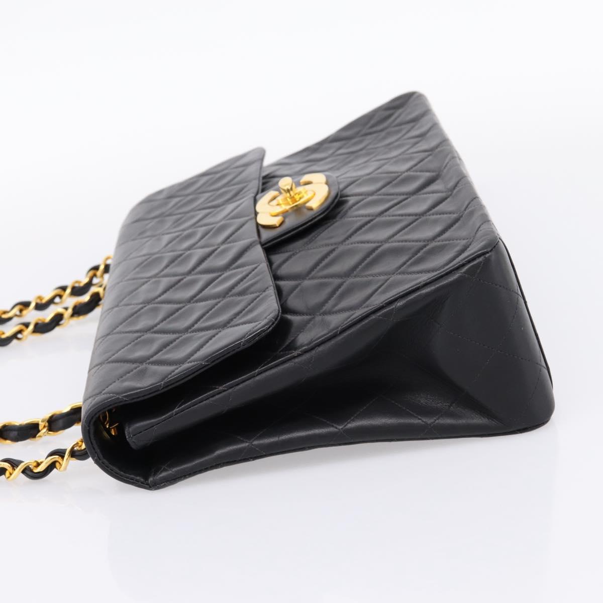 CHANEL Matelasse Big Matelasse 34 Shoulder Bag Lamb Skin Black CC Auth mr2970SAV