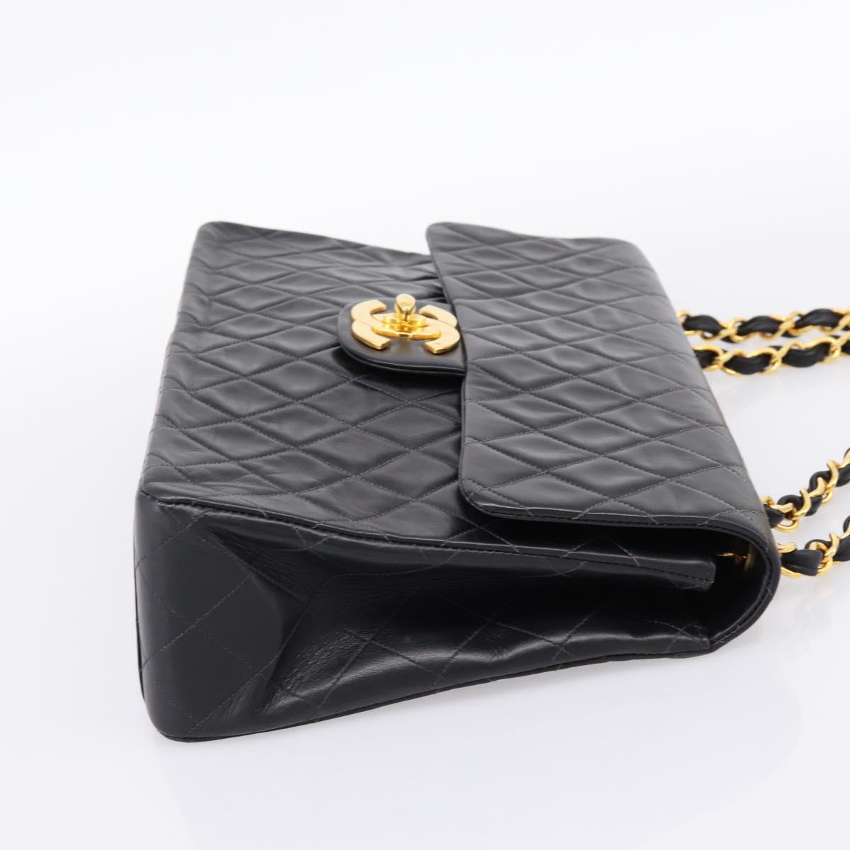 CHANEL Matelasse Big Matelasse 34 Shoulder Bag Lamb Skin Black CC Auth mr2970SAV