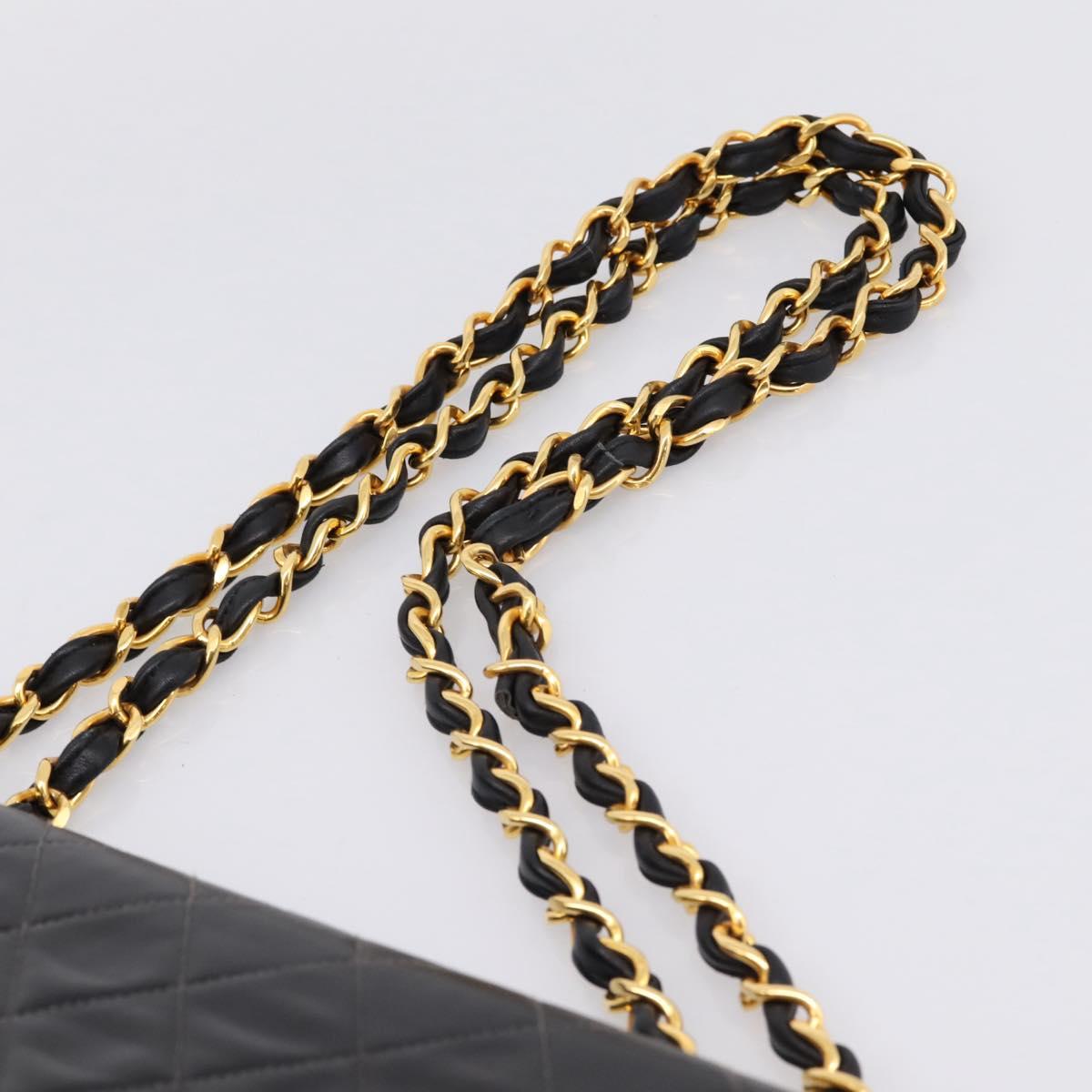 CHANEL Matelasse Big Matelasse 34 Shoulder Bag Lamb Skin Black CC Auth mr2970SAV