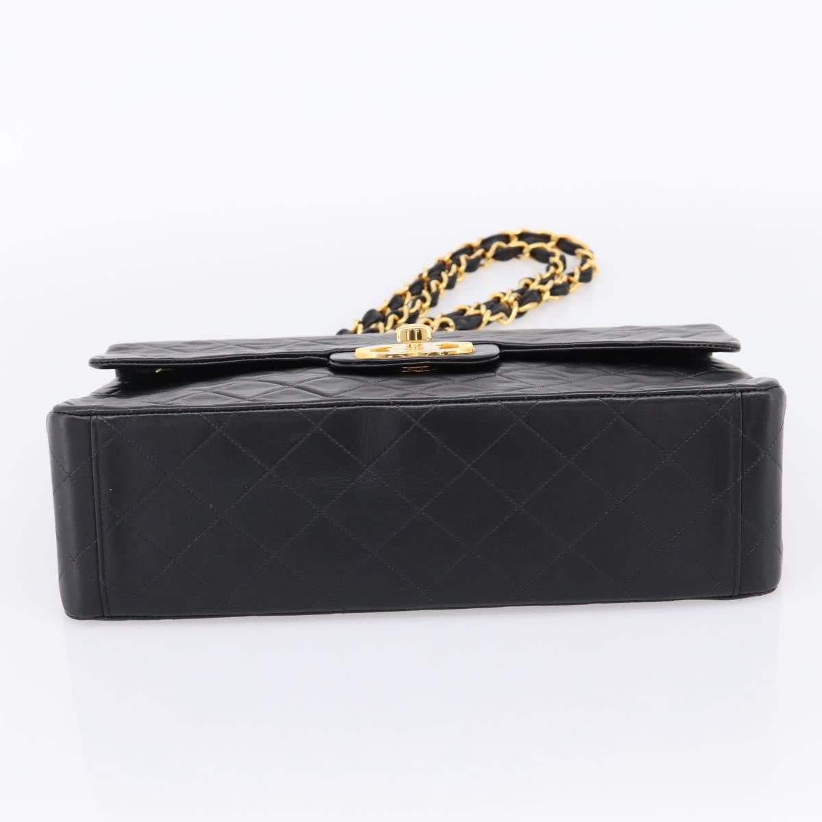 CHANEL Matelasse Big Matelasse 34 Shoulder Bag Lamb Skin Black CC Auth mr2970SAV