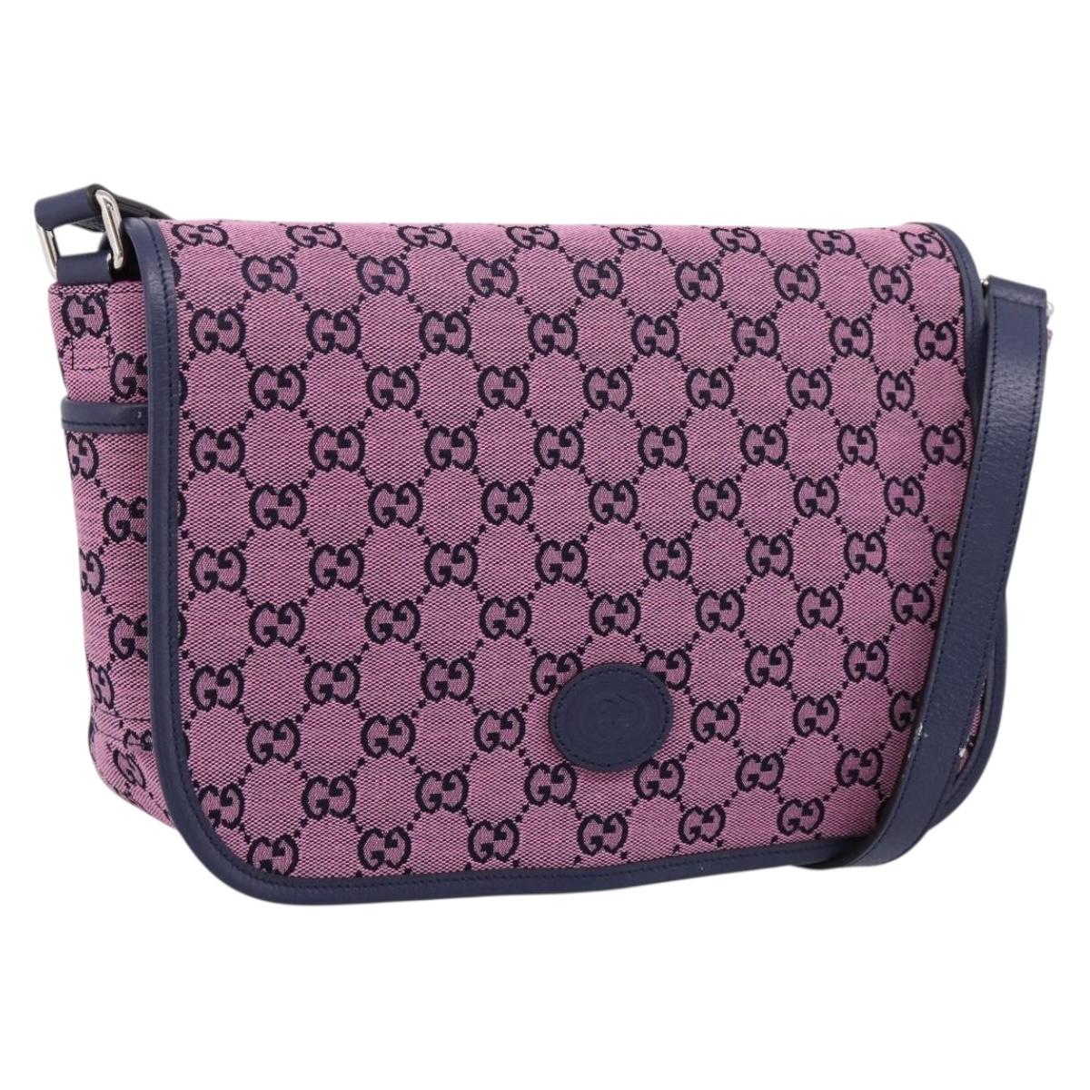 GUCCI GG Canvas Childrens Shoulder Bag Pink Silver Auth mr2971A