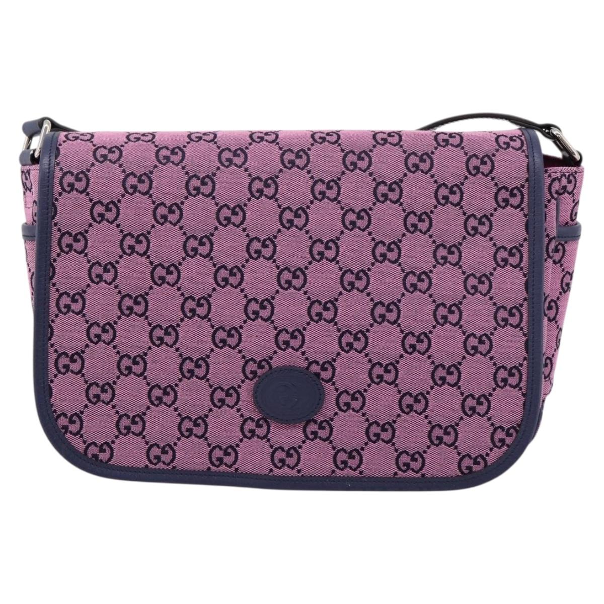 GUCCI GG Canvas Childrens Shoulder Bag Pink Silver Auth mr2971A