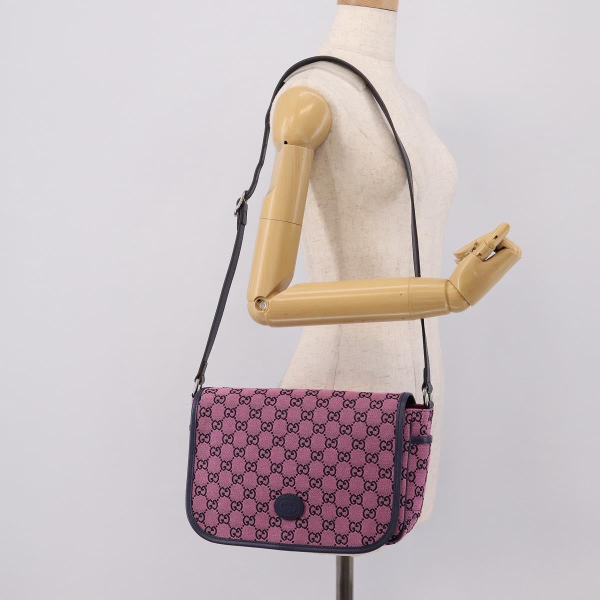 GUCCI GG Canvas Childrens Shoulder Bag Pink Silver Auth mr2971A