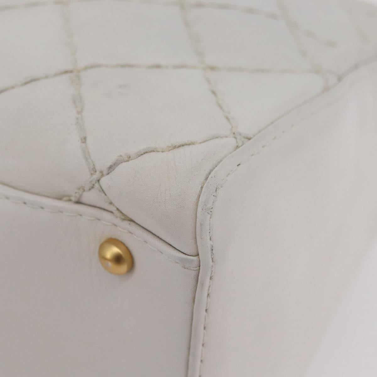 CHANEL Wild Stitch Hand Bag Leather White Gold Tone CC Auth mr2972
