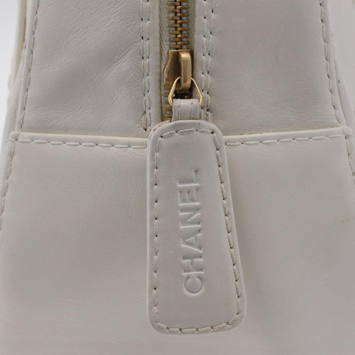 CHANEL Wild Stitch Hand Bag Leather White Gold Tone CC Auth mr2972