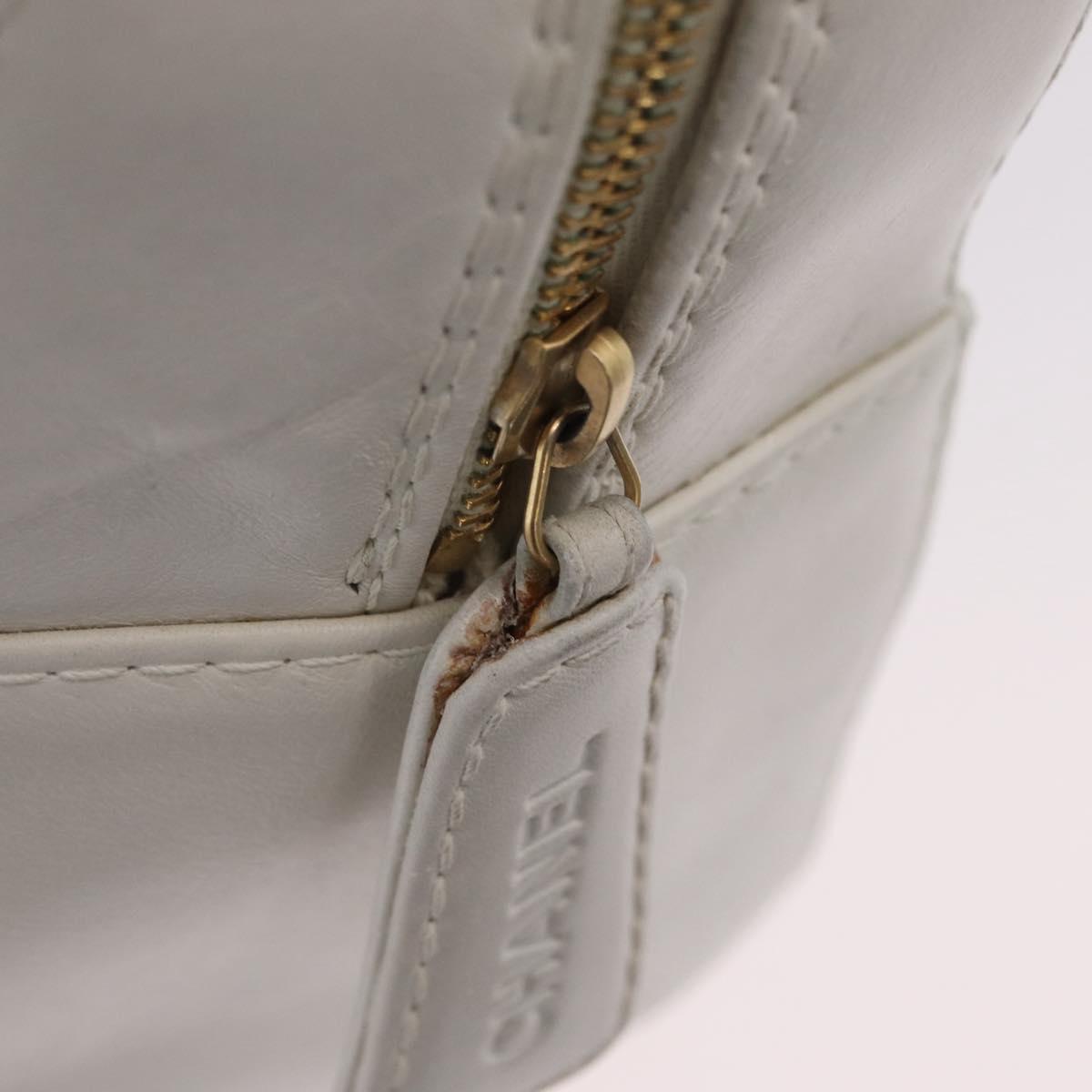 CHANEL Wild Stitch Hand Bag Leather White Gold Tone CC Auth mr2972