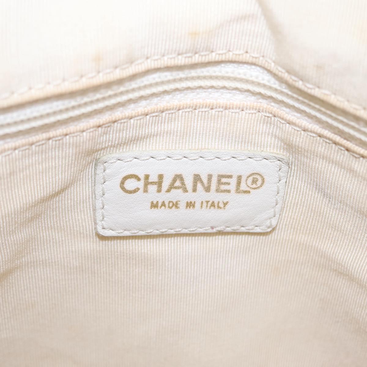 CHANEL Wild Stitch Hand Bag Leather White Gold Tone CC Auth mr2972