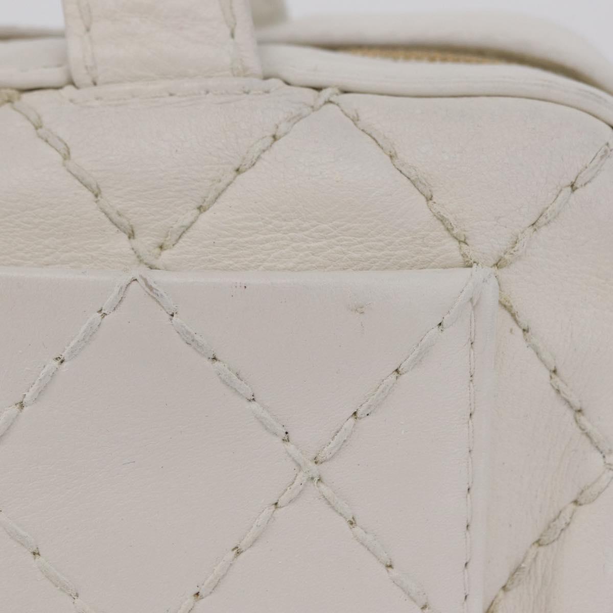 CHANEL Wild Stitch Hand Bag Leather White Gold Tone CC Auth mr2972