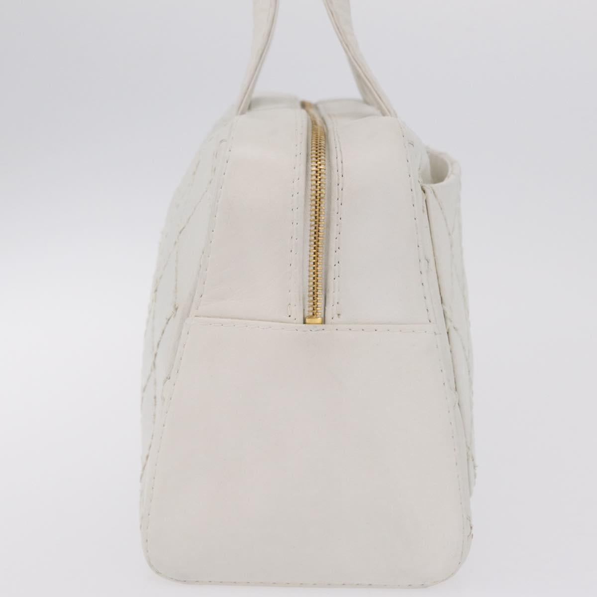 CHANEL Wild Stitch Hand Bag Leather White Gold Tone CC Auth mr2972
