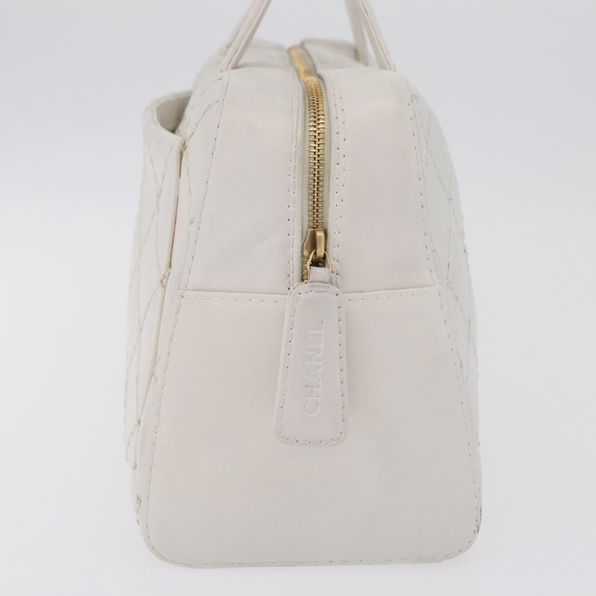 CHANEL Wild Stitch Hand Bag Leather White Gold Tone CC Auth mr2972