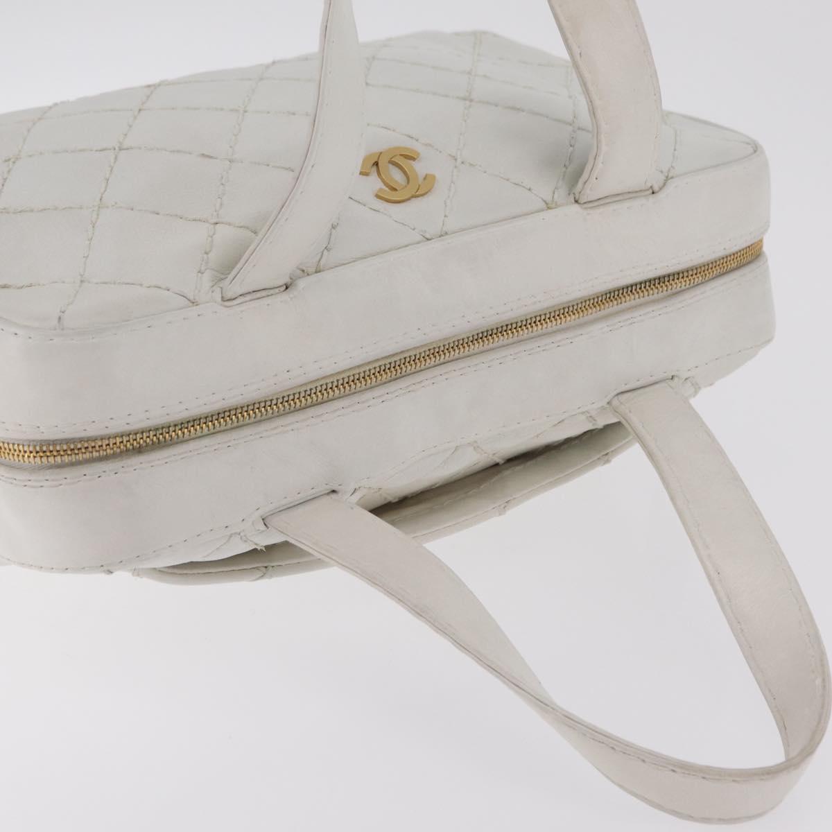 CHANEL Wild Stitch Hand Bag Leather White Gold Tone CC Auth mr2972