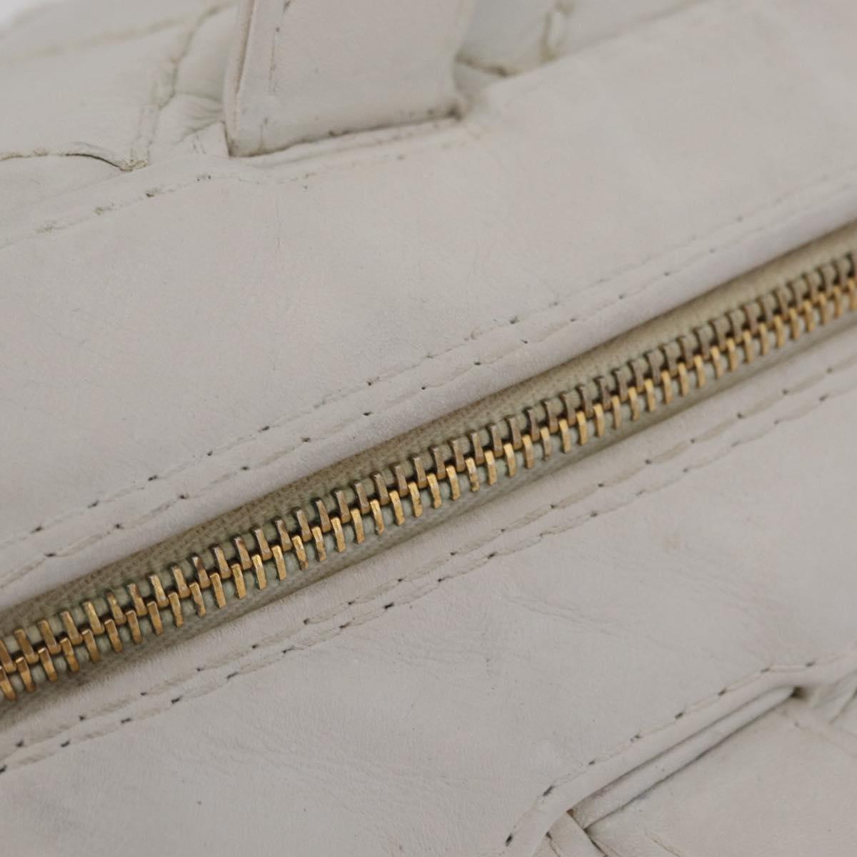 CHANEL Wild Stitch Hand Bag Leather White Gold Tone CC Auth mr2972