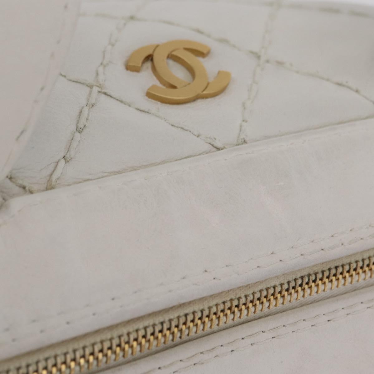 CHANEL Wild Stitch Hand Bag Leather White Gold Tone CC Auth mr2972