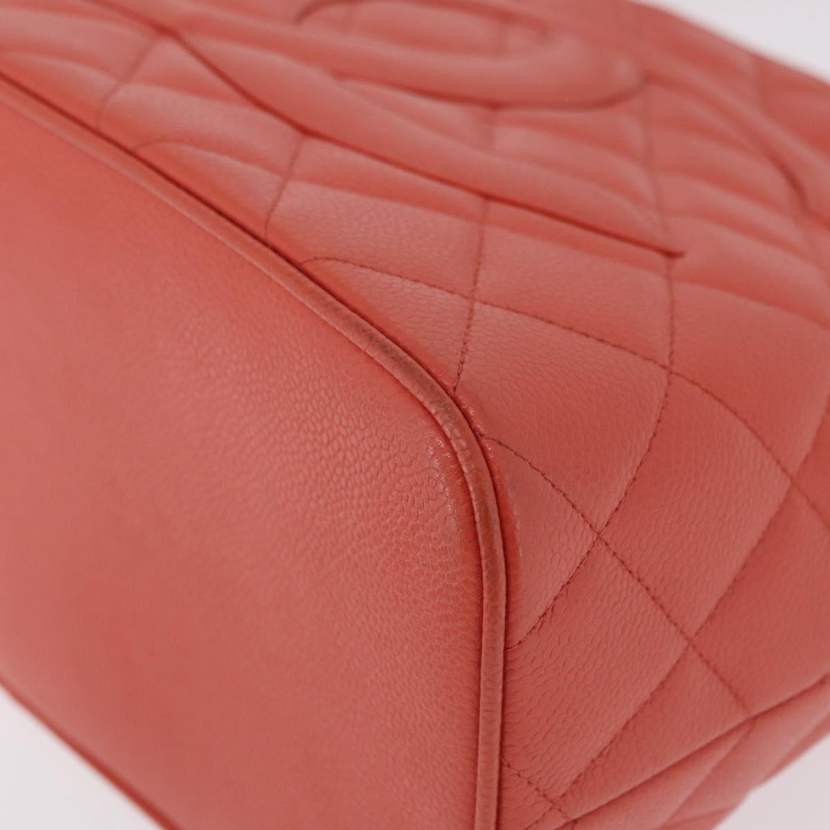 CHANEL Hand Bag Caviar Skin Orange Gold Tone CC Auth mr2973A