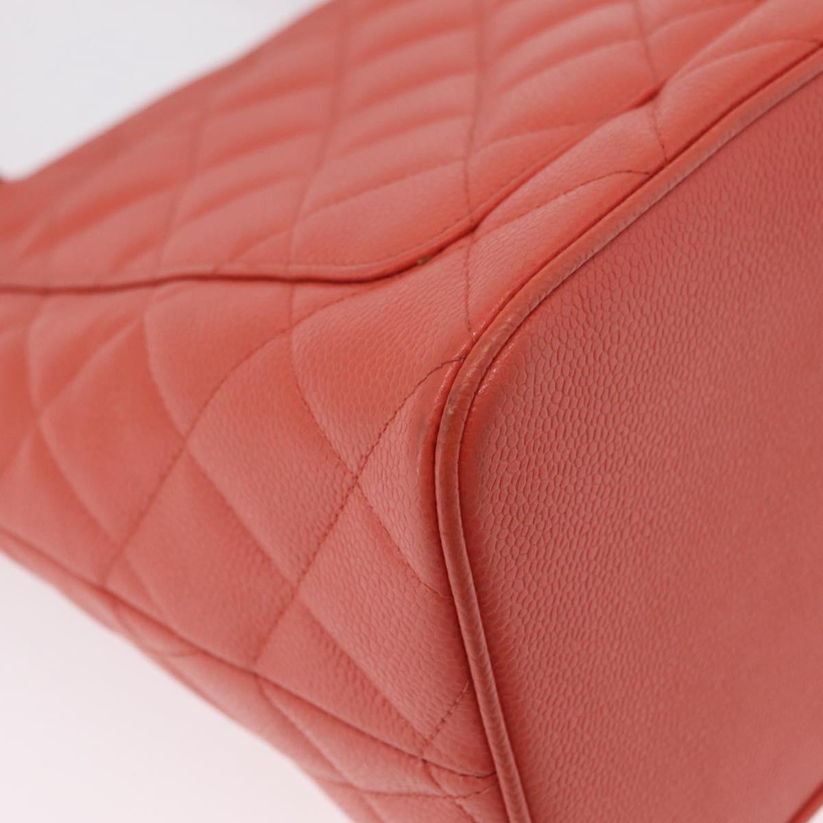 CHANEL Hand Bag Caviar Skin Orange Gold Tone CC Auth mr2973A