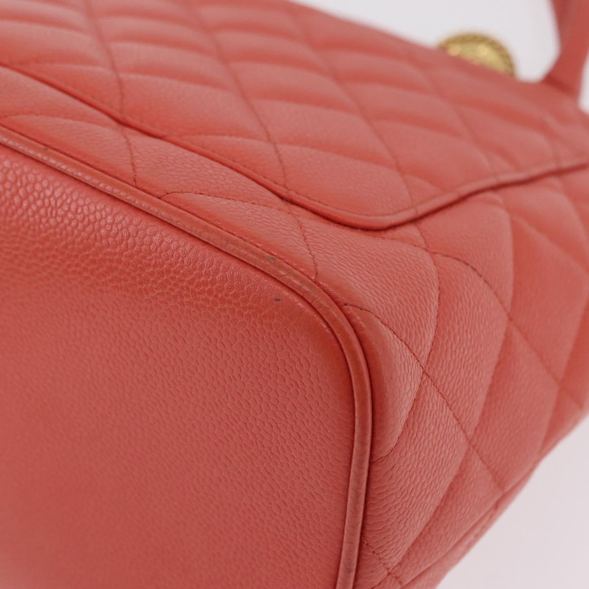 CHANEL Hand Bag Caviar Skin Orange Gold Tone CC Auth mr2973A