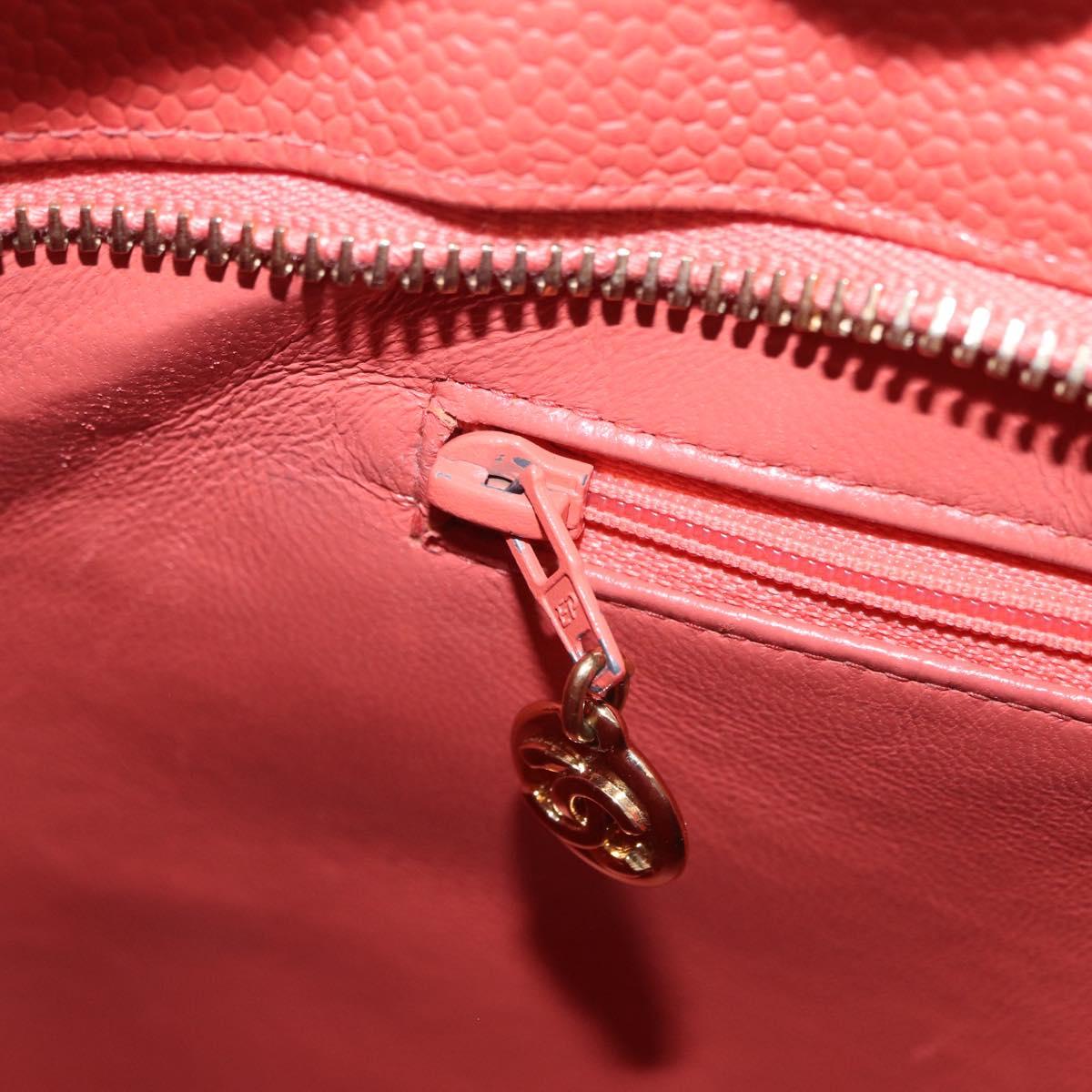 CHANEL Hand Bag Caviar Skin Orange Gold Tone CC Auth mr2973A