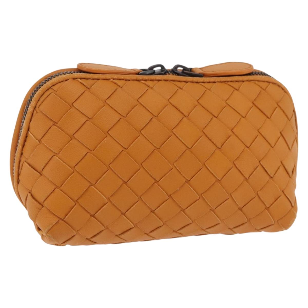 BOTTEGA VENETA INTRECCIATO Pouch Leather Orange Auth mr2980A