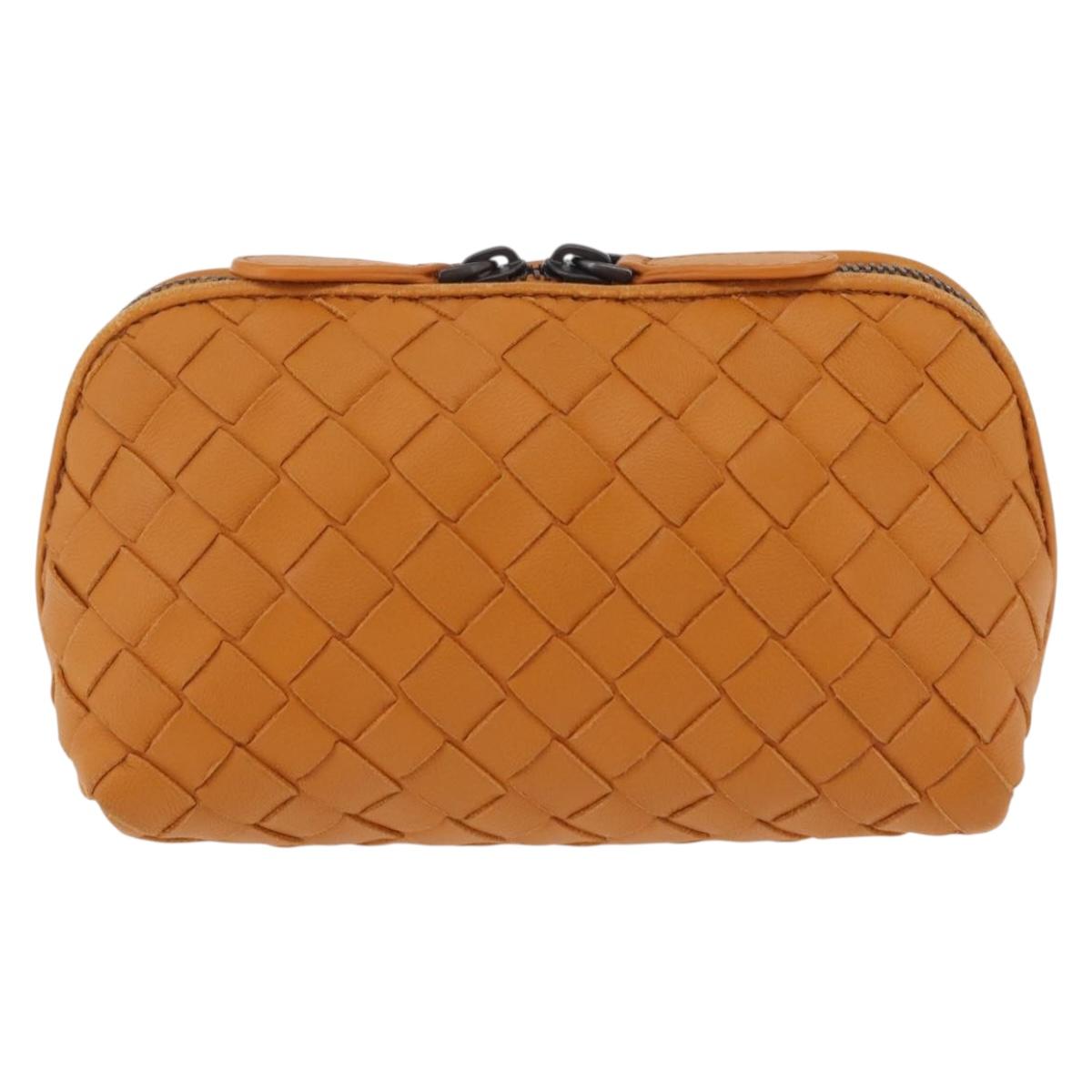BOTTEGA VENETA INTRECCIATO Pouch Leather Orange Auth mr2980A