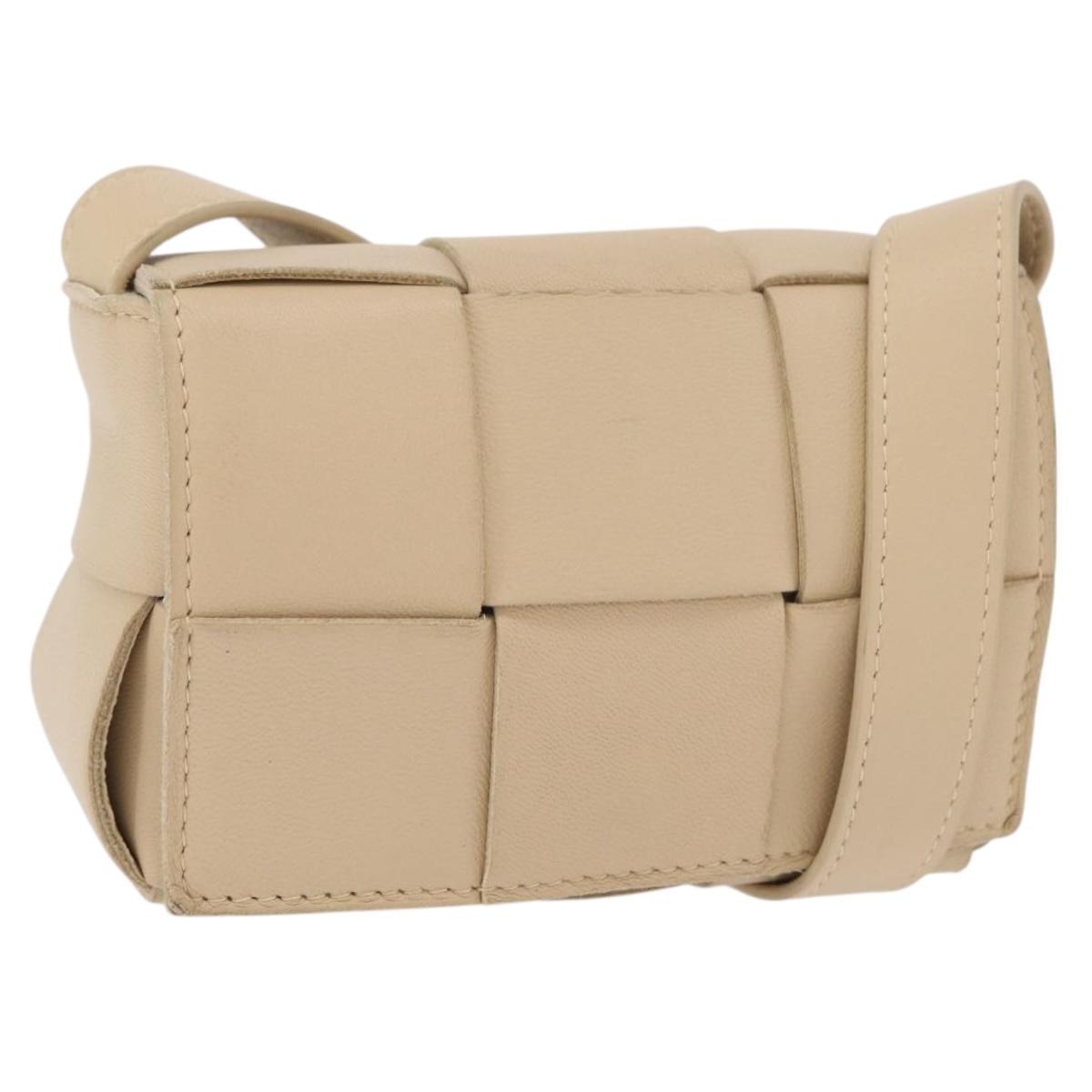 BOTTEGA VENETA MAXI INTRECCIATO Candy Cassette Bag Leather Beige Auth mr2981A