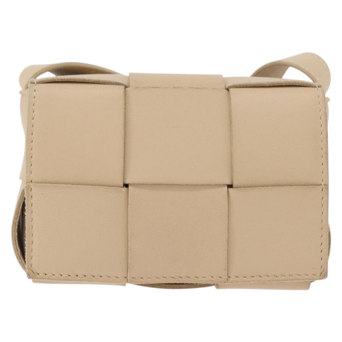BOTTEGA VENETA MAXI INTRECCIATO Candy Cassette Bag Leather Beige Auth mr2981A