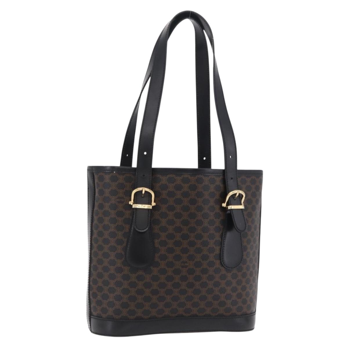 CELINE Macadam Canvas Tote Bag PVC Black Gold Tone Auth mr2983A