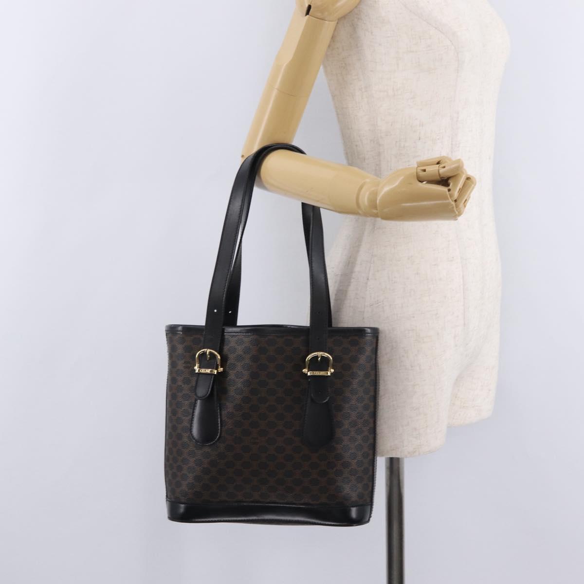CELINE Macadam Canvas Tote Bag PVC Black Gold Tone Auth mr2983A