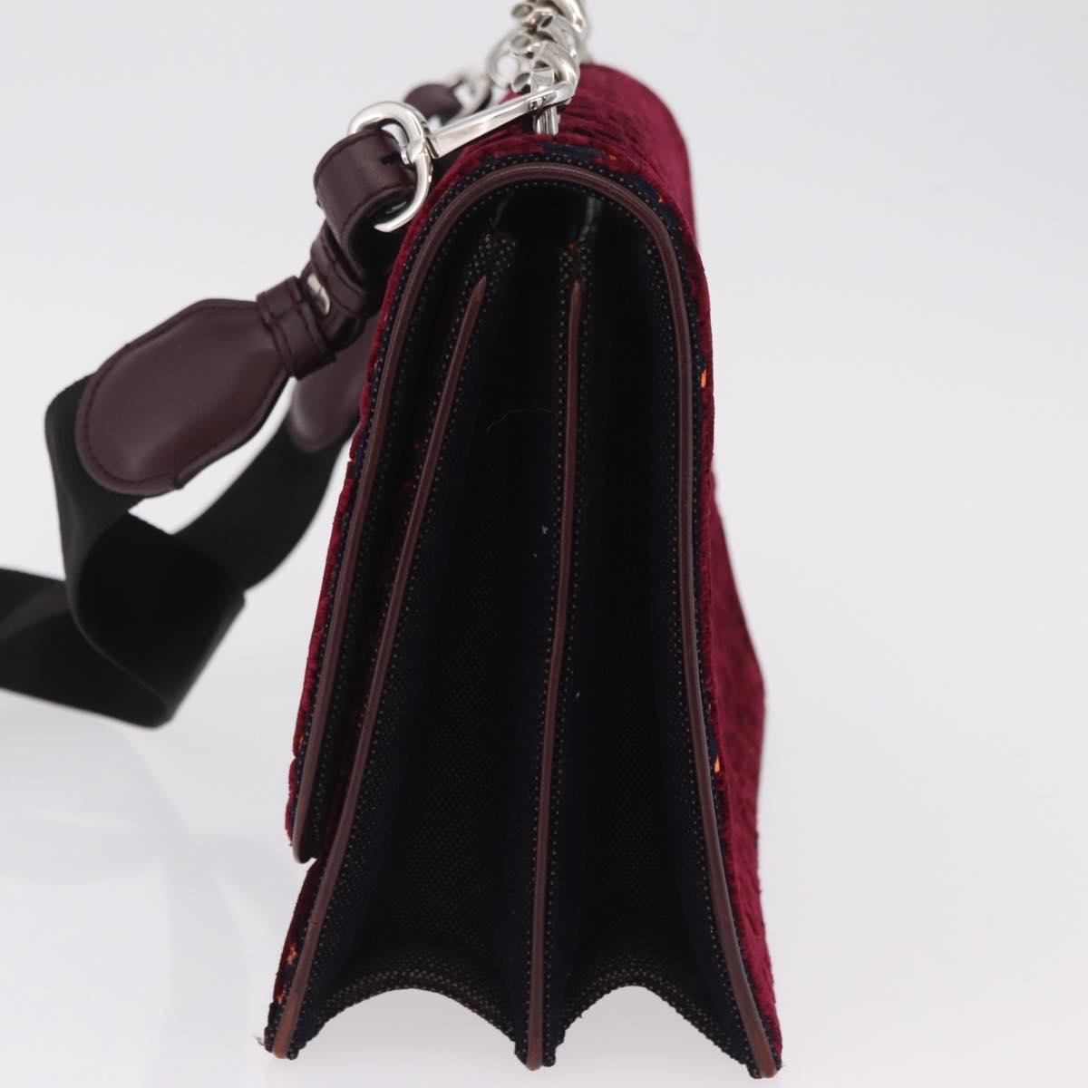 Christian Dior Oblique Diorama Hand Bag Velor 2way Red Silver Auth mr2986V
