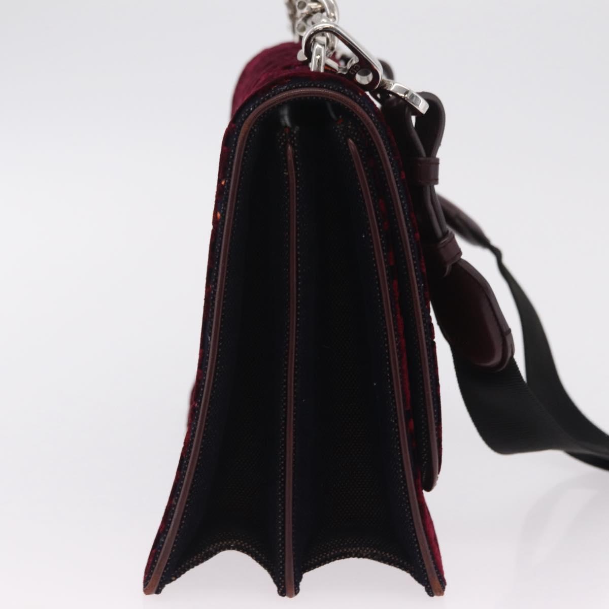 Christian Dior Oblique Diorama Hand Bag Velor 2way Red Silver Auth mr2986V