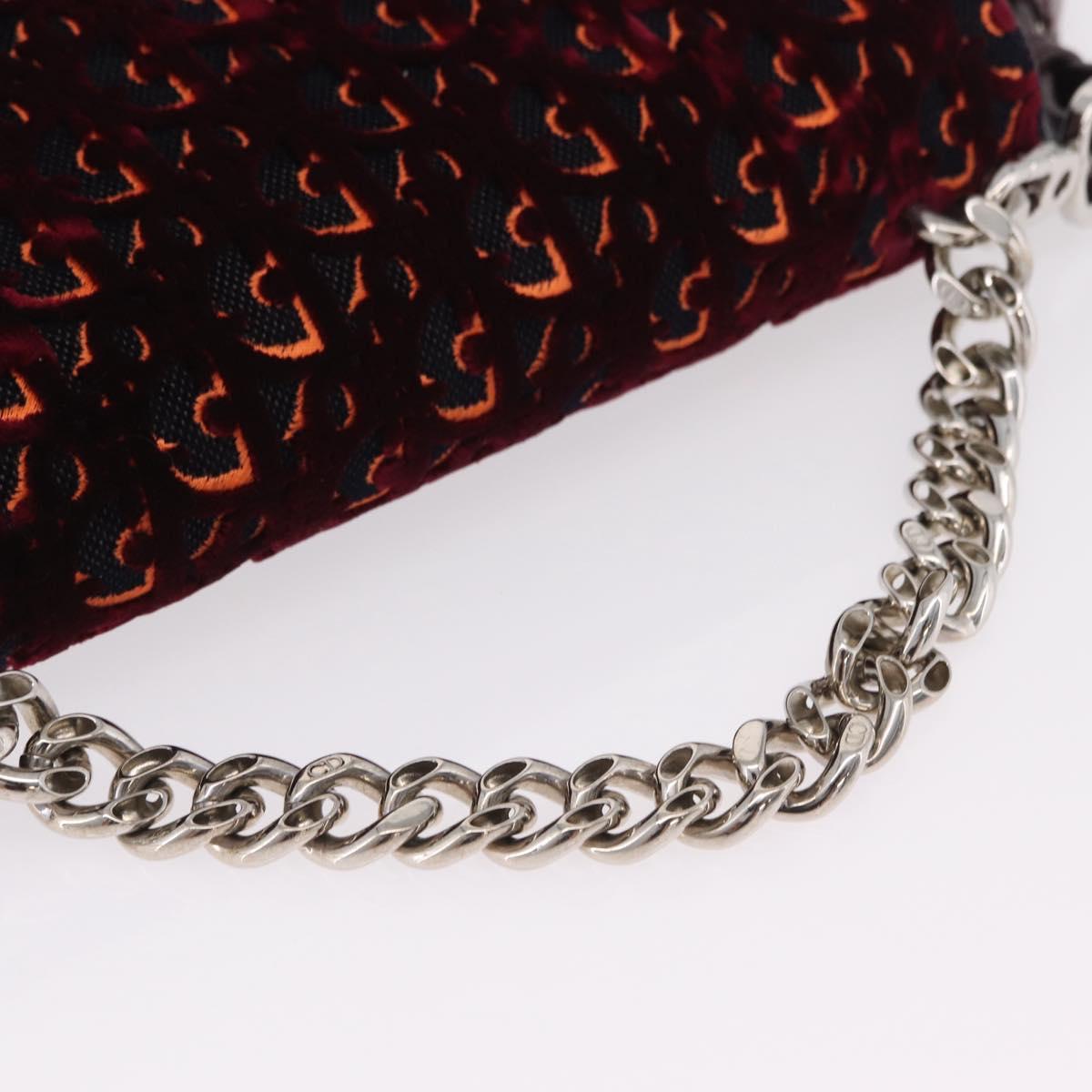 Christian Dior Oblique Diorama Hand Bag Velor 2way Red Silver Auth mr2986V