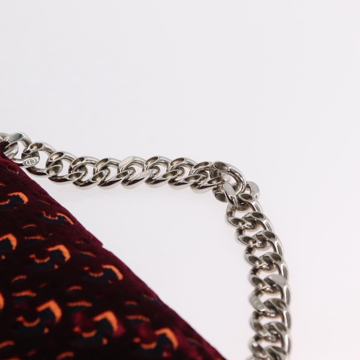 Christian Dior Oblique Diorama Hand Bag Velor 2way Red Silver Auth mr2986V
