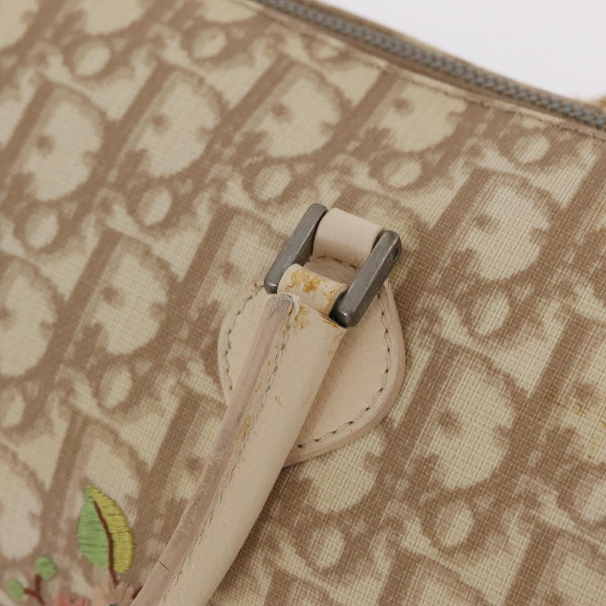 Christian Dior Trotter Floral Hand Bag PVC Beige Silver Auth mr2988V