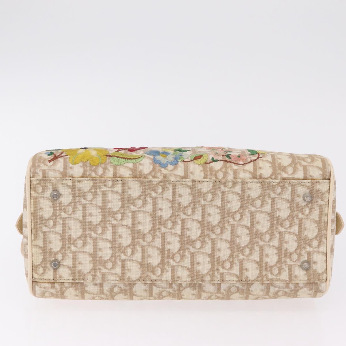 Christian Dior Trotter Floral Hand Bag PVC Beige Silver Auth mr2988V