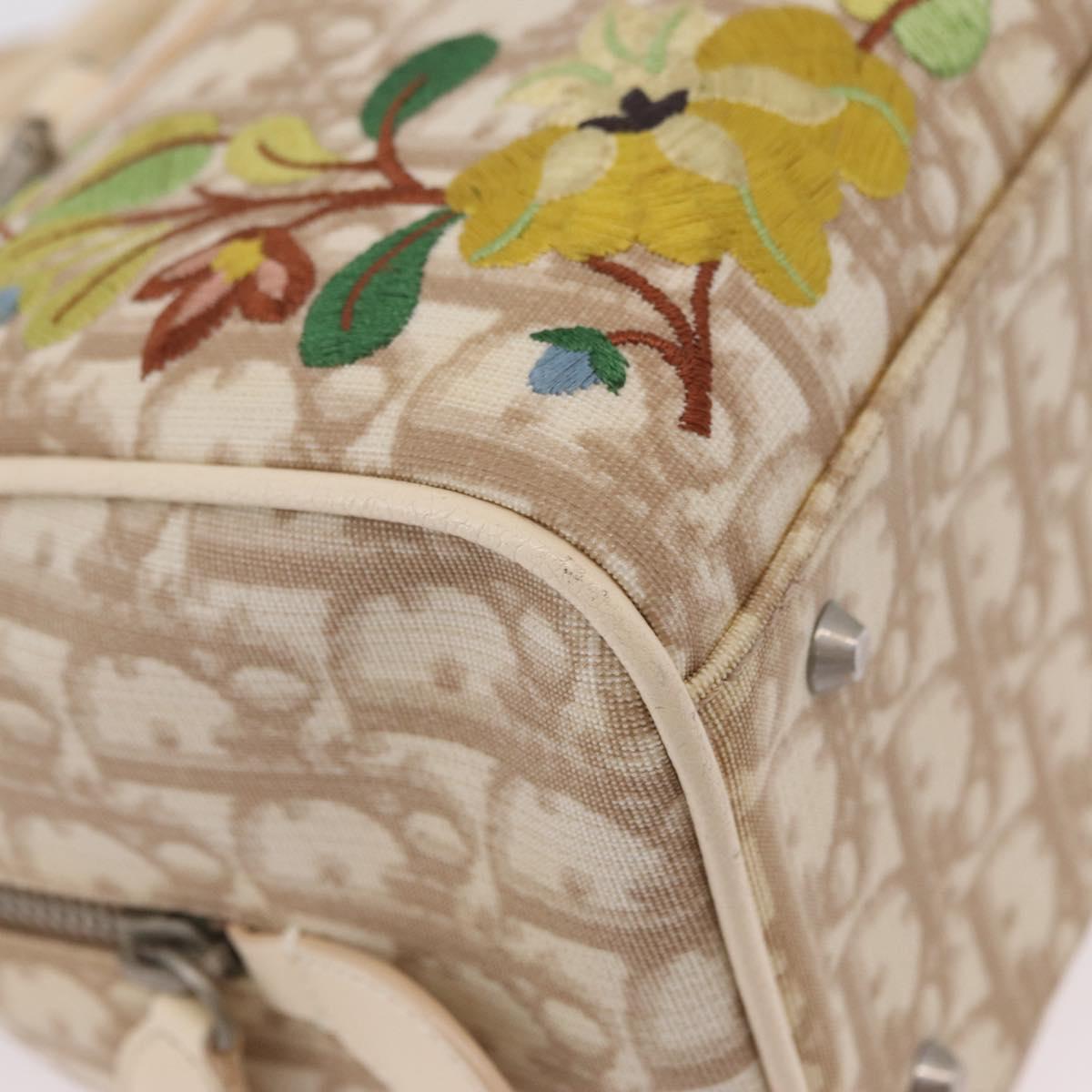 Christian Dior Trotter Floral Hand Bag PVC Beige Silver Auth mr2988V